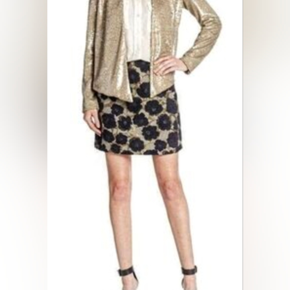 Sam Edelman Metallic Gold Brocade Floral Mini Skirt 8